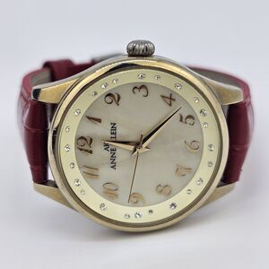 Anne Klein Women's Watch 38MM Gold Dial New Red Leather Band Straps New Battery